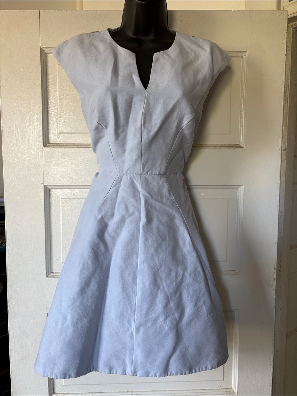 Halston Light Blue Fit-and-Flare Dress with Notch Neckline